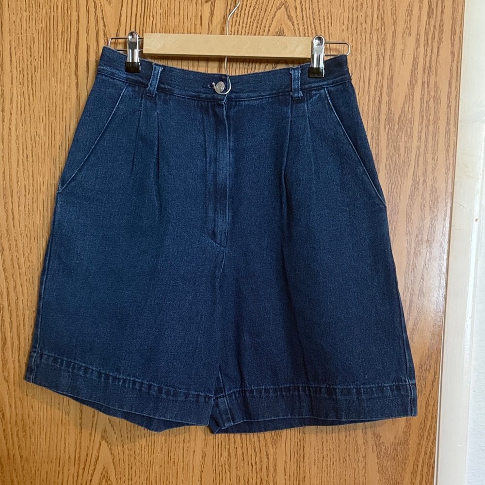 Vintage 90s Apache Dark Blue Denim Classic High Rise Pleated Mom Shorts Jorts M